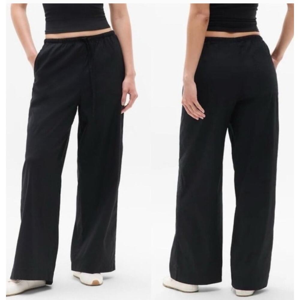 Athleta Paradise Wide Leg Pant Black Linen Blend Lightweight Baggy NWT Size XL